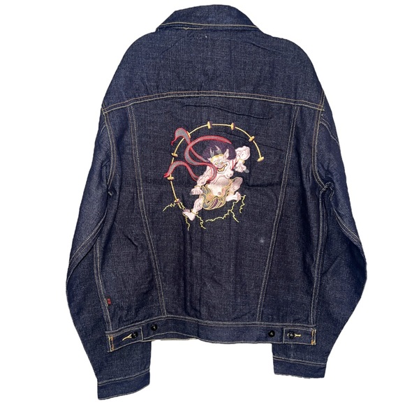 RMC Martin Ksohoh Fujin and Raijin Embroidered Indigo Raw Selvedge Denim Jacket - Picture 2 of 13
